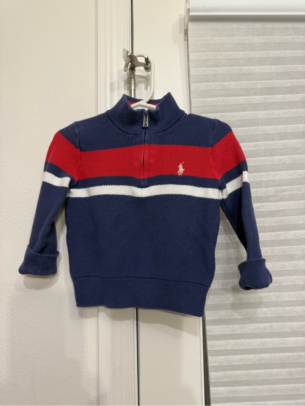 Ralph Lauren Navy and Red Striped Half-Zip Sweater